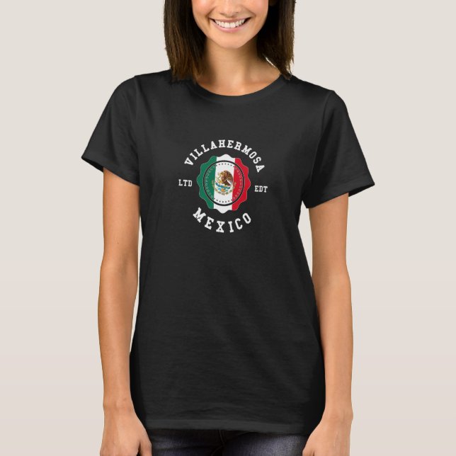 Villahermosa Mexico Flag Badge Vintage   T-Shirt (Front)