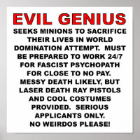 Villain Want Ad Funny Poster