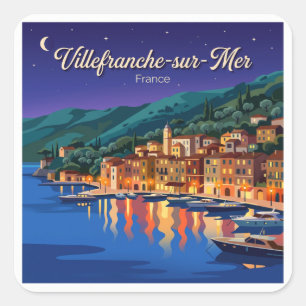 Villefranche-sur-Mer Harbour at Night France Square Sticker