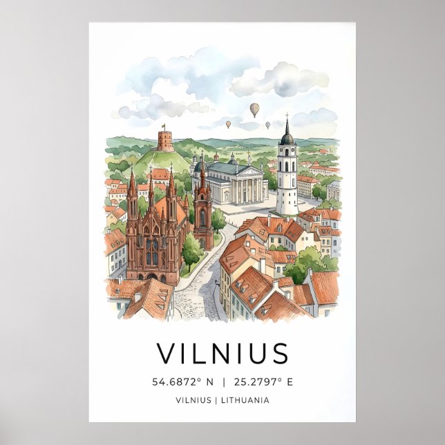 Vilnius City Wall Art - Hand-Drawn Skyline with (Front)