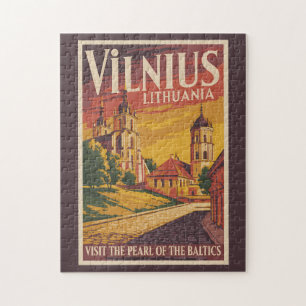 Vilnius Lithuania Illustration Travel Art Vintage Jigsaw Puzzle