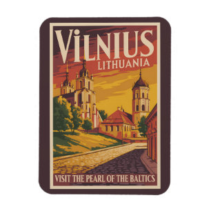 Vilnius Lithuania Illustration Travel Art Vintage Magnet