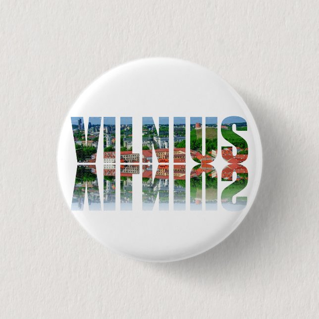 Vilnius text with reflection 3 cm round badge (Front)