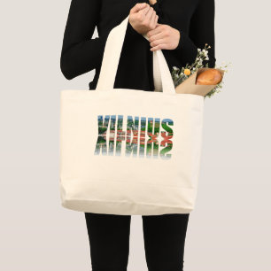 Vilnius text with reflection large tote bag