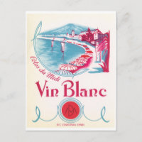 Vin Blanc White Wine Pink Blue Cream Vintage Label