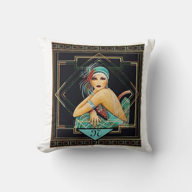Vinage Art Deco 1920s style flapper Cushion (Front)