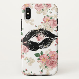 Vinage Floral Pattern Black Lipstick Kiss Case-Mate iPhone Case