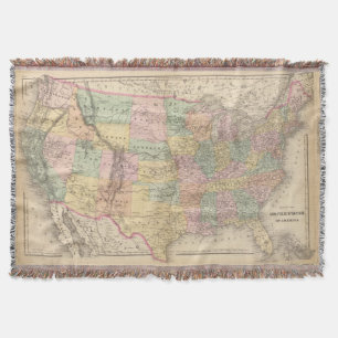 Vinage Map of The United States (1873) Throw Blanket