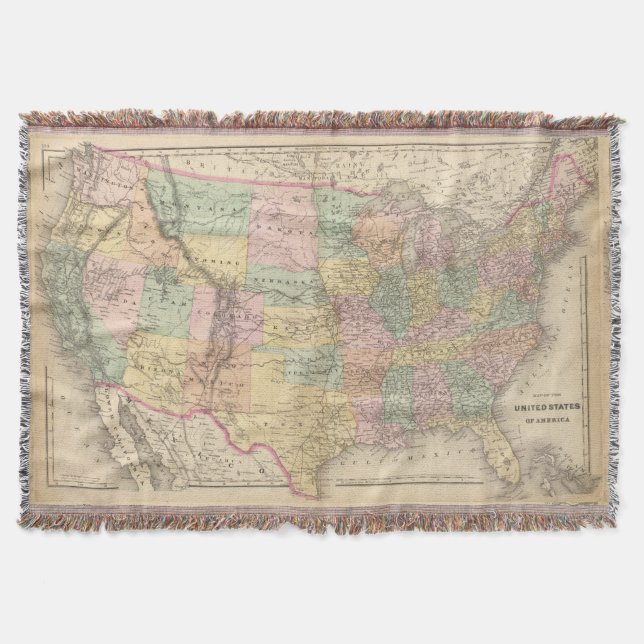Vinage Map of The United States (1873) Throw Blanket (Front)