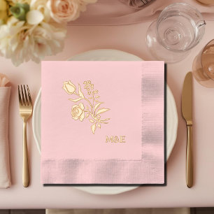 Vinateg Floral -   folk art   pink   gold  Foil Napkins