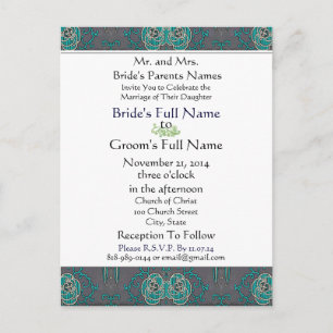Vinatge Aqua on Grey Wedding Invitation Postcard