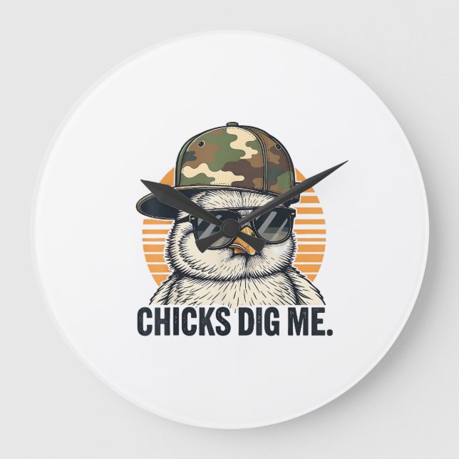 Vinatge Chicks Dig Me Easter Camo Toddler Boys Fun Large Clock (Front)