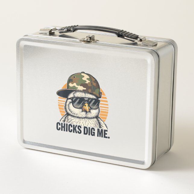 Vinatge Chicks Dig Me Easter Camo Toddler Boys Fun Metal Lunch Box (Front)