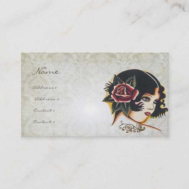 Vinatge Girl Damask Rose Boutique Fashion Business Business Card (Front)