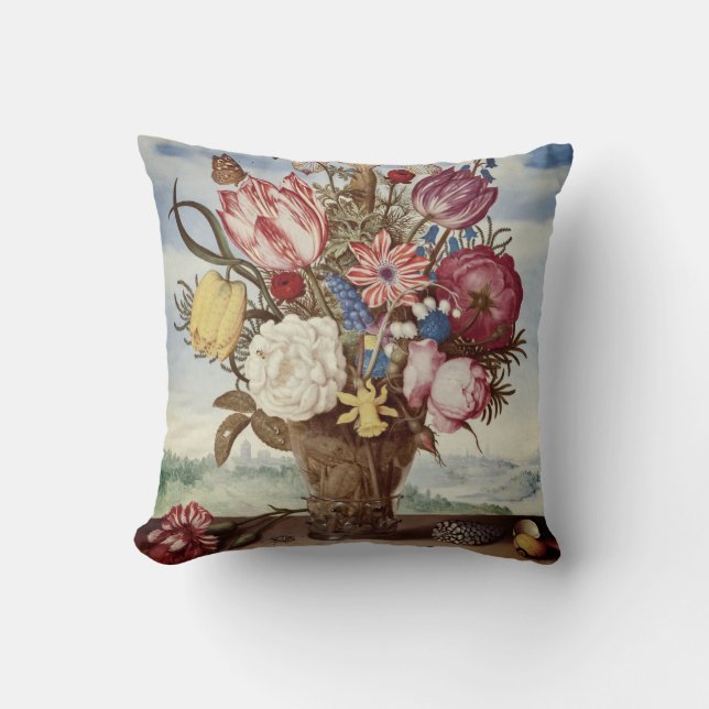 vinatge loral flourish vase painting retro cushion (Front)
