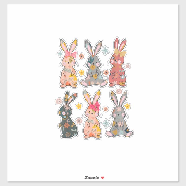 Vinatge Retro Bunny Floral Flower Rabbit Easter Da (Sheet)