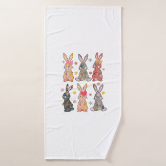 Vinatge Retro Bunny Floral Flower Rabbit Easter Da Bath Towel