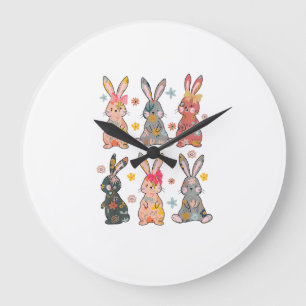 Vinatge Retro Bunny Floral Flower Rabbit Easter Da Large Clock