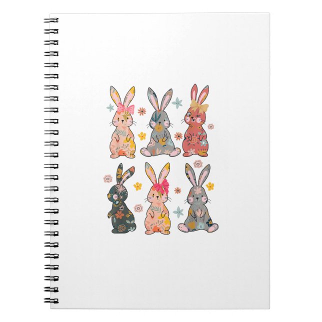 Vinatge Retro Bunny Floral Flower Rabbit Easter Da Notebook (Front)