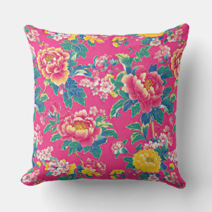 Vinbrant Pink Chinoiserie Floral Cushion