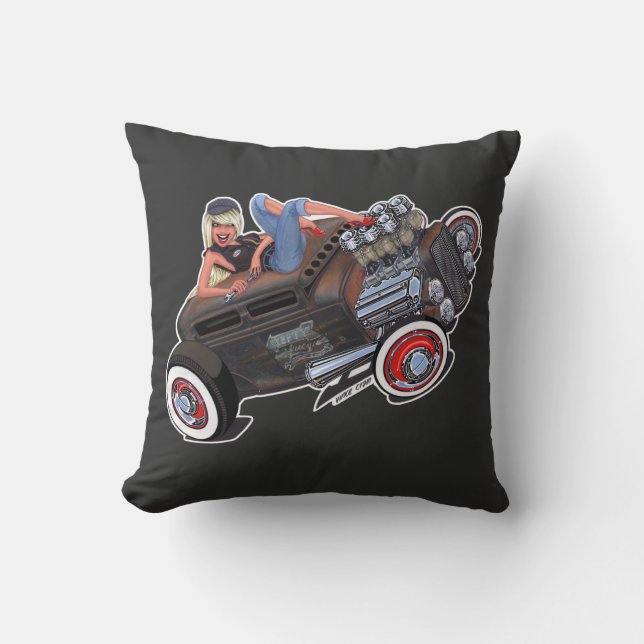 Vince Crains High Octane Art,  1930s Rusty Rat Rod Cushion (Front)