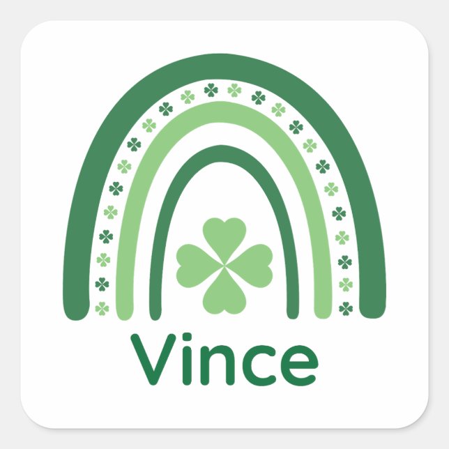 Vince Name Clover Boho Rainbow Square Sticker (Front)