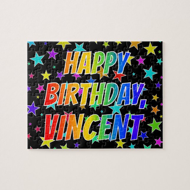 "VINCENT" First Name, Fun "HAPPY BIRTHDAY" Jigsaw Puzzle (Horizontal)