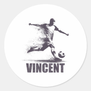 Vincent Soccer Boys Personalised First Name Vincen Classic Round Sticker
