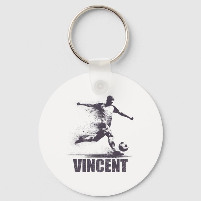 Vincent Soccer Boys Personalized First Name Vincen Key Ring (Front)