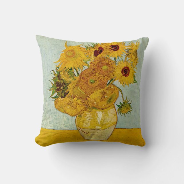 Vincent Van Gogh 12 Sunflowers Impressionist Cushion (Front)