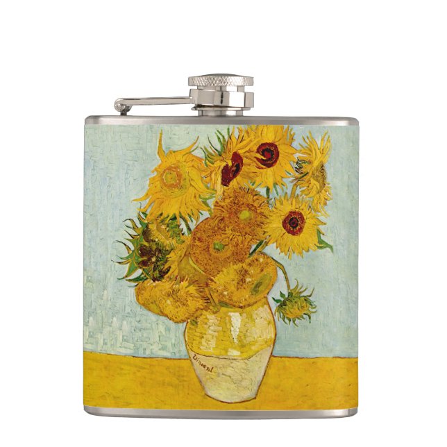 Vincent Van Gogh 12 Sunflowers Impressionist Hip Flask (Front)