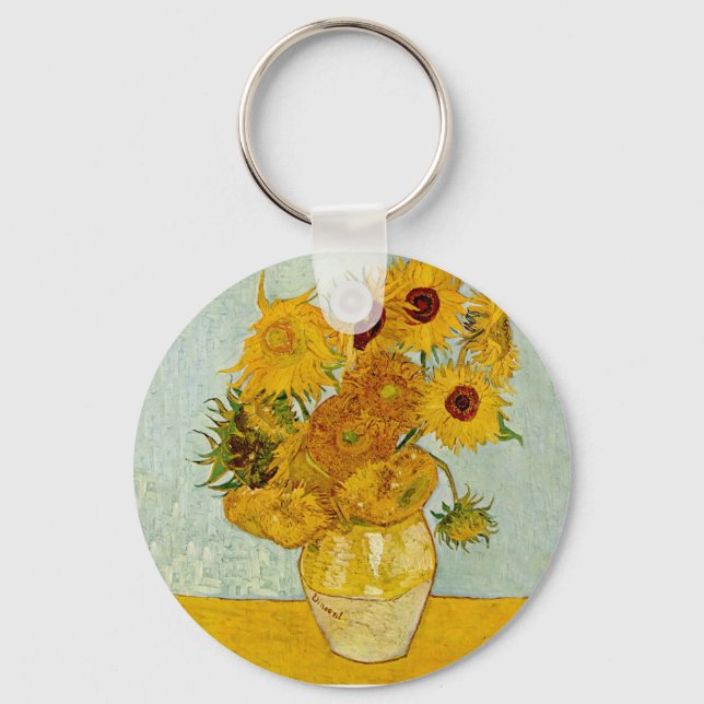 Vincent Van Gogh 12 Sunflowers Impressionist Key Ring (Front)