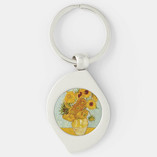 Vincent Van Gogh 12 Sunflowers Impressionist Key Ring (Front)