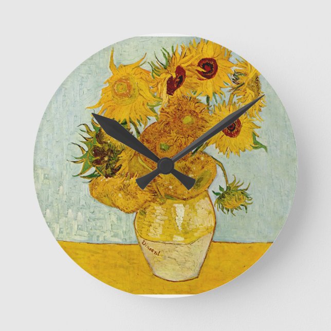 Vincent Van Gogh 12 Sunflowers Impressionist Round Clock (Front)