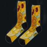 Vincent Van Gogh 12 Sunflowers Impressionist Socks<br><div class="desc">Vincent Van Gogh's Vase with 12 Sunflowers is one of Van Gogh's famous Sunflower series. This painting of sunflowers is part of Van Gogh's second set of beautiful impressionist sunflower paintings, which he created in 1888. The sunflowers are yellow against a background of light blue. As in all of Van...</div>