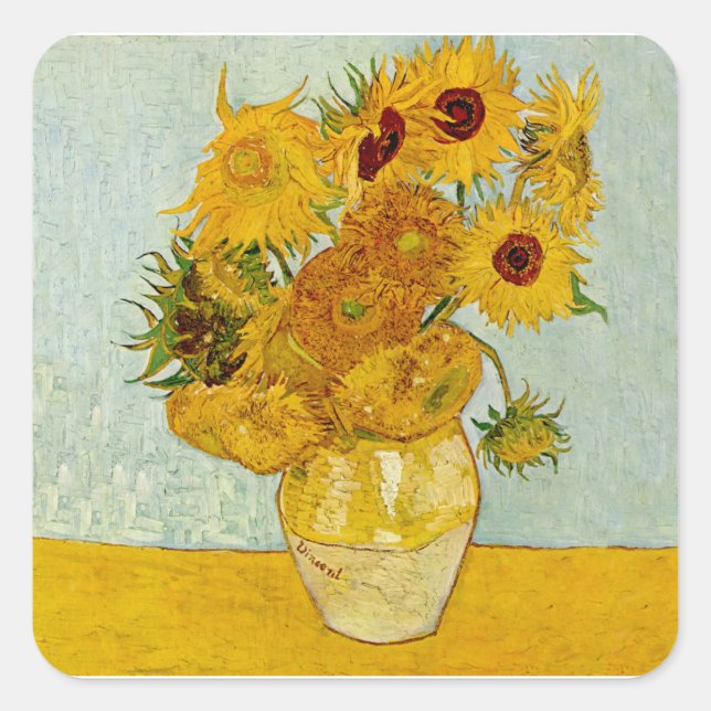 Vincent Van Gogh 12 Sunflowers Impressionist Square Sticker (Front)
