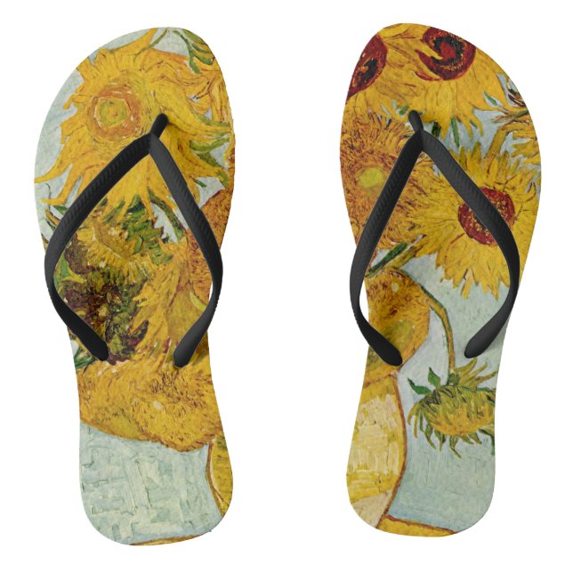 Vincent Van Gogh 12 Sunflowers Impressionist Thongs (Footbed)