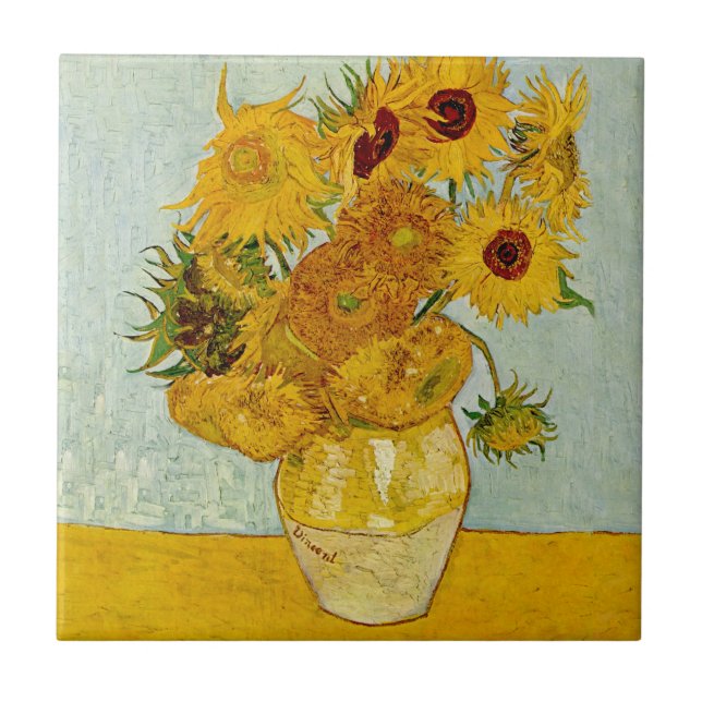 Vincent Van Gogh 12 Sunflowers Impressionist Tile (Front)