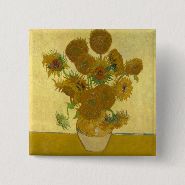 Vincent Van Gogh 15 Sunflowers Painting 15 Cm Square Badge (Front)