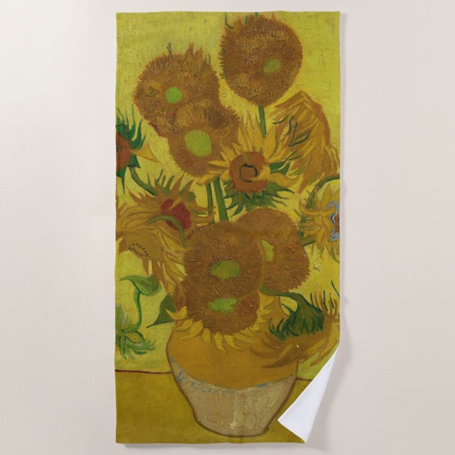 Vincent Van Gogh 15 Sunflowers Painting Beach Towel (Front)