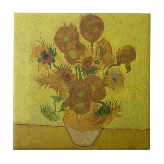 Vincent Van Gogh 15 Sunflowers Painting Ceramic Tile (Front)