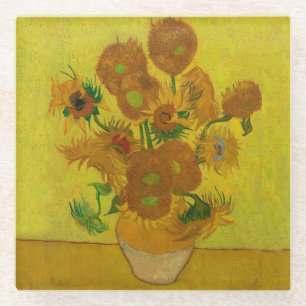 Vincent Van Gogh 15 Sunflowers Painting Glass Coaster