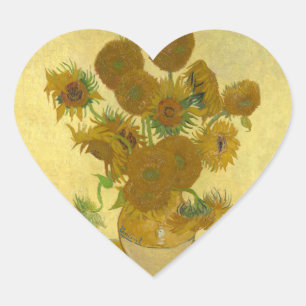 Vincent Van Gogh 15 Sunflowers Painting Heart Sticker