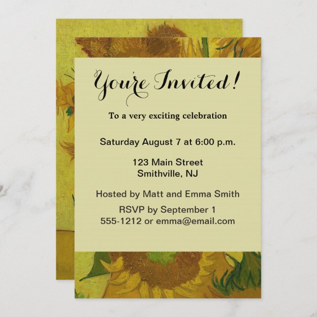 Vincent Van Gogh 15 Sunflowers Painting Invitation (Front/Back)