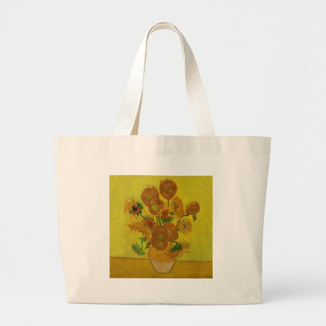 Vincent Van Gogh 15 Sunflowers Painting Large Tote Bag (Front)