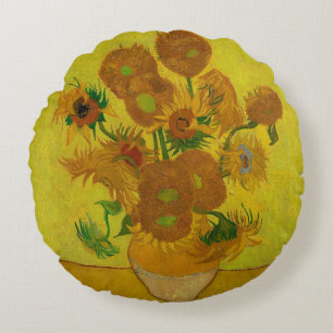 Vincent Van Gogh 15 Sunflowers Painting Round Cushion