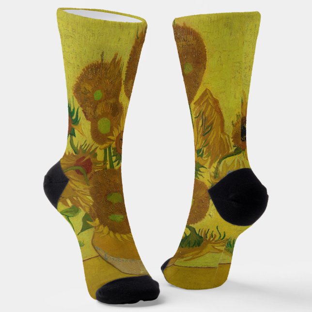 Vincent Van Gogh 15 Sunflowers Painting Socks (Angled)