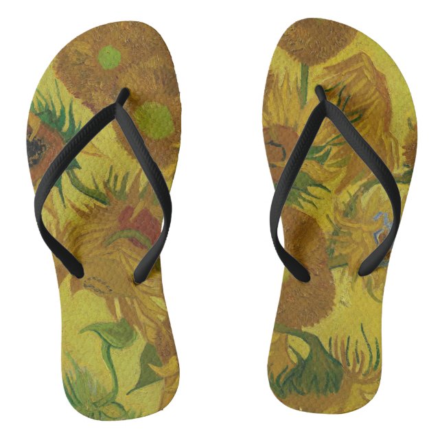 Vincent Van Gogh 15 Sunflowers Painting Thongs (Footbed)
