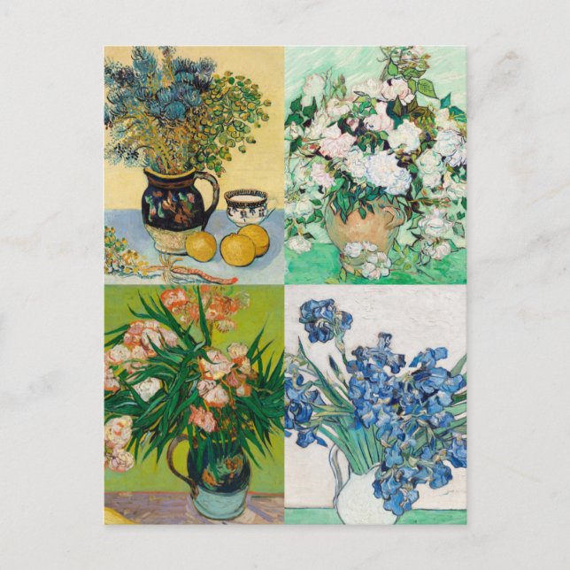 Vincent Van Gogh 1800s Flower Painting Collage Postcard (Front)