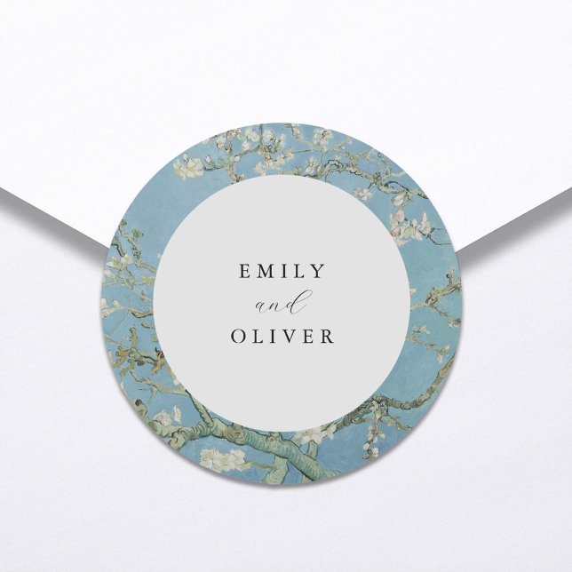 Vincent Van Gogh Almond Blossom Floral Wedding Classic Round Sticker (Creator Uploaded)